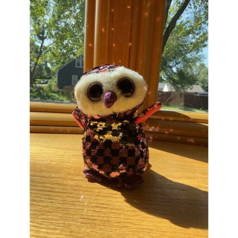 5” TY Checks Sequence Owl Beanie Plush Stuffed Animal